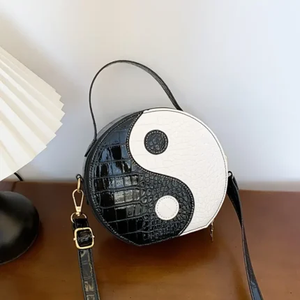 حقيبة كتف دائرية بتصميم تاي تشي على الطراز الصيني، حقيبة يد أنيقة بسحاب للنساء
