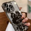 حافظة هاتف مطلية بالكهرباء الفاخرة، مرآة مكياج غير مرئية، حامل هاتف أرنب لطيف وحامل مخفي مضاد للصدمات وحماية فائقة النحافة مناسبة لآيفون
