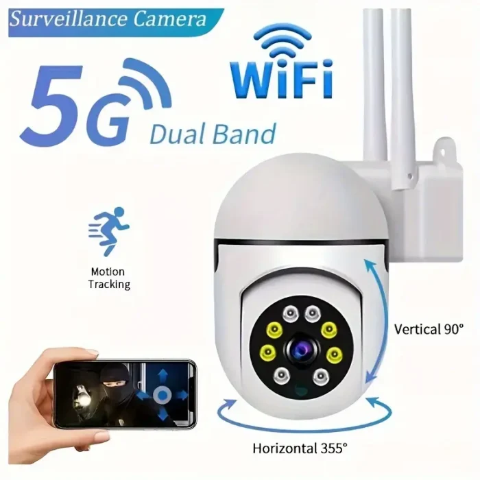 1 قطعة 5G واي فاي IP كاميرا 1080P HD، كاميرا مزدوجة النطاق 2.4/5 جيجا هرتز، كاميرا نظام أمان منزلي ذكي، تتبع بشري بالذكاء الاصطناعي، إنذار كشف الحركة، رؤية ليلية ملونة، صوت ثنائي الاتجاه، تخزين سحابي، مراقبة عن بعد PTZ