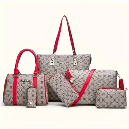 مجموعة محفظة بنمط هندسي، حقيبة حمل كلاسيكية ذات سعة كبيرةو حقيبة يد و مجموعة حقيبة الكتف