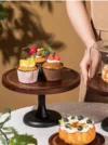 موقف الحلوى خيزران خشب قهوة بني أسود مع ساق