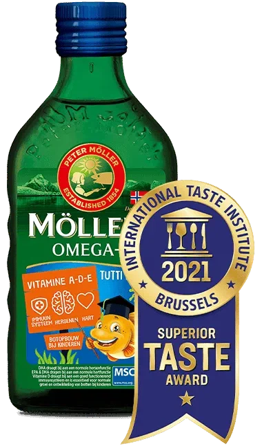 مولرز اوميجا 3 شراب زيت السمك بنكهة التفاح الطبيعي لزيادة التركيز والمناعة 250 مل Mollers Omega 3