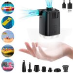 مضخة هواء متنقلة من أزوني للأغراض القابلة للنفخ 4000mAh، مضخة فراش هوائية صغيرة بإضاءة ليد قابلة لإعادة الشحن بمنفذ USB، للسفر ووسادات التخييم وحمام السباحة وحلقات السباحة...
