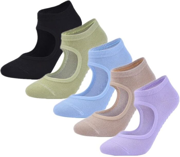MAKINGTEC Ladies Anti-Slip Yoga Socks, Pilates Socks, Anti-Slip Grip Socks for Sports Dance Backless Professional Anti-Slip Pilates Fitness(6 Pairs)