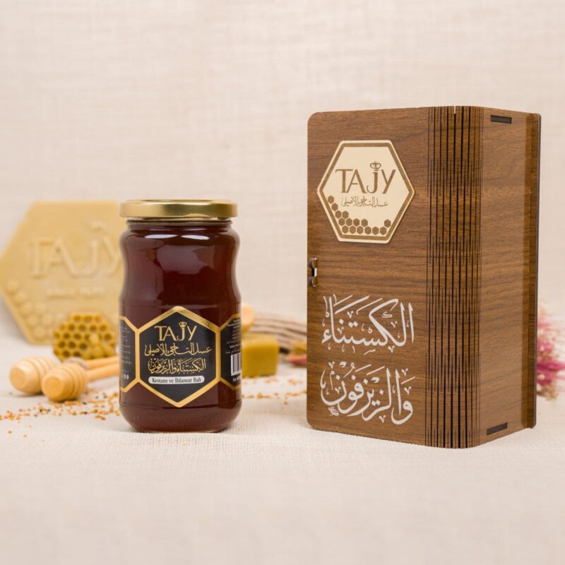 عسل الكستناء والزيزفون - 475 غ - عبوة خشبية - عسل التاجي