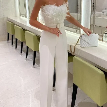 ريش بلا حمالات وزرة للنساء حفلة مسائية ارتداءها أكمام وزرة ملابس نسائية بذلة