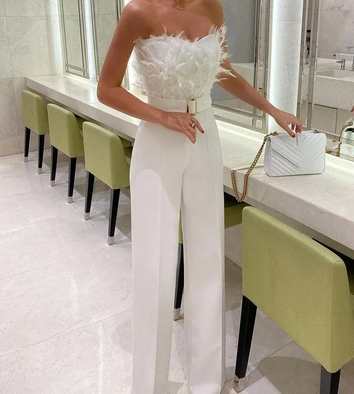 ريش بلا حمالات وزرة للنساء حفلة مسائية ارتداءها أكمام وزرة ملابس نسائية بذلة