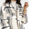 جاكيت نسائي طويل من الفلانيل بنقشة مربعات من PUWEI، جاكيت مريح بياقة عريضة وأزرار أمامية، معطف واقٍ من المطر من الفرو