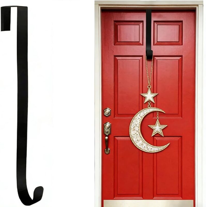 خطافات إكليل رمضان (قطعة واحدة)، علاقة إكليل للباب الأمامي، خطافات إكليل معدنية سوداء لتزيين عيد الفطر، علاقة خطاف متينة بطول 38 سم لعيد الحب والعيد ورمضان | متجر واو الأفضل ترينديول السعودية