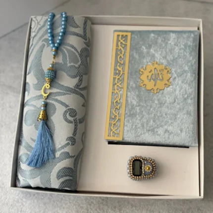 طقم سجادة صلاة قطن 100% اللون ازرق ( صناعة تركية ) متجر واو الأفضل | ترينديول السعودية