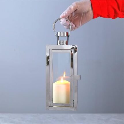 فانوس رمضاني فاخر، فضي اللون، 10×10×23 سم | متجر واو الأفضل ترينديول السعودية