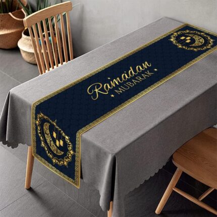 مفرش طاولة ULHYC لعيد مبارك، ديكور منزلي أنيق، غطاء طاولة رمضاني، زينة طاولة عشاء إسلامية، ديكور احتفالات عيد الفطر | متجر واو الأفضل ترينديول السعودية