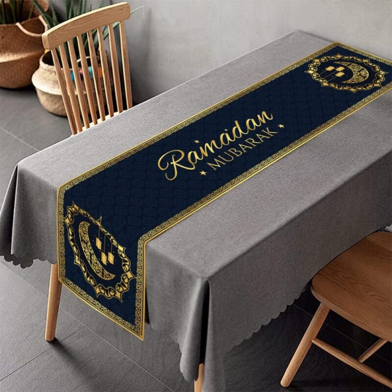 مفرش طاولة ULHYC لعيد مبارك، ديكور منزلي أنيق، غطاء طاولة رمضاني، زينة طاولة عشاء إسلامية، ديكور احتفالات عيد الفطر | متجر واو الأفضل ترينديول السعودية
