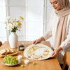 أربع قطع من مفارش المائدة الرمضانية المباركة، مفرش دائري للعيد بألوان مائية مع نقوش القمر والفانوس، مفارش مانعة للانزلاق ومقاومة للحرارة لطاولة الإفطار في حفلات المطبخ وتزيين المنزل | متجر واو الأفضل ترينديول السعودية