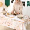 مفرش طاولة رمضان مبارك، غطاء طاولة عيد مبارك بألوان مائية وحواف مموجة، مفرش طاولة بلاستيكي مستطيل الشكل مزين بزهرة القمر للاستخدام مرة واحدة، مناسب لتزيين رمضان وتوزيعات الحفلات...| متجر واو الأفضل ترينديول السعودية