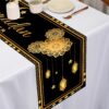 مفرش طاولة رمضان مبارك، زينة مسجد رمضان باللونين الأسود والذهبي، مفرش طاولة للمطبخ وغرفة الطعام على شكل هلال ونجمة وزهرة وفانوس، مناسب لعيد الفطر المبارك وحفلات المنزل | متجر واو الأفضل ترينديول السعودية