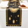 مفرش طاولة رمضان مبارك، زينة مسجد رمضان باللونين الأسود والذهبي، مفرش طاولة للمطبخ وغرفة الطعام على شكل هلال ونجمة وزهرة وفانوس، مناسب لعيد الفطر المبارك وحفلات المنزل | متجر واو الأفضل ترينديول السعودية