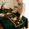 مفرش طاولة رمضان مبارك، زينة مسجد رمضان باللونين الأسود والذهبي، مفرش طاولة للمطبخ وغرفة الطعام على شكل هلال ونجمة وزهرة وفانوس، مناسب لعيد الفطر المبارك وحفلات المنزل | متجر واو الأفضل ترينديول السعودية