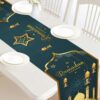 مفرش طاولة رمضان مبارك، زينة رمضان كريم باللون الأخضر الداكن مع فوانيس وقلاع ونجوم، مفارش طاولة للمطبخ وغرفة الطعام لتزيين المنزل في الأعياد الإسلامية السعيدة | متجر واو الأفضل ترينديول السعودية