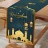 مفرش طاولة رمضان مبارك، زينة رمضان كريم باللون الأخضر الداكن مع فوانيس وقلاع ونجوم، مفارش طاولة للمطبخ وغرفة الطعام لتزيين المنزل في الأعياد الإسلامية السعيدة | متجر واو الأفضل ترينديول السعودية