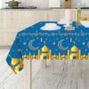 طقم واحد من مفرش طاولة رمضان مبارك، غطاء طاولة عيد مبارك أزرق وذهبي، مفرش طاولة بلاستيكي مستطيل الشكل للاستخدام مرة واحدة، مزين بنجوم وهلال وقلاع، لتزيين رمضان والحفلات، 51 × | متجر واو الأفضل ترينديول السعودية