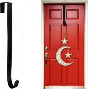 خطافات إكليل رمضان (قطعة واحدة)، علاقة إكليل للباب الأمامي، خطافات إكليل معدنية سوداء لتزيين عيد الفطر، علاقة خطاف متينة بطول 38 سم لعيد الحب والعيد ورمضان | متجر واو الأفضل ترينديول السعودية