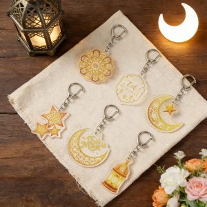 ٦ قطع من سلاسل مفاتيح عيد مبارك، تتضمن ميداليات على شكل نجوم وفوانيس وقمر، مصنوعة من مزيج من الأكريليك الأبيض والذهبي، وهي عبارة عن سلاسل مفاتيح تذكارية رائعة، وحامل مفاتيح إسلامي لرمضان، وإكسسوارات إسلامية..| متجر واو الأفضل ترينديول السعودية.