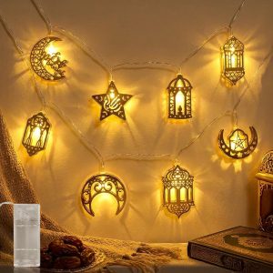 أضواء خرافية تعمل بالبطارية، طولها 1.65 متر، مزودة بـ 10 مصابيح LED مقاومة للماء، مثالية لتزيين المنزل في رمضان وعيد الفطر وديوالي، وللحفلات والمناسبات الداخلية والخارجية (لون أبيض دافئ).| متجر واو الأفضل ترينديول السعودية