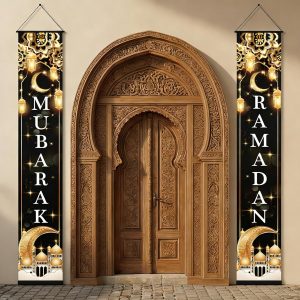 لافتة رمضان مباركة للباب، 180 × 30 سم / 71 × 12 بوصة، عيد سعيد! طقم زينة رمضان، زينة معلقة للباب، زينة داخلية/خارجية، حفلة عيد الفطر| متجر واو الأفضل ترينديول السعودية