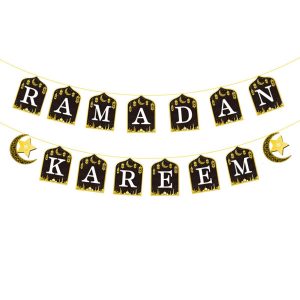 لافتة رمضان كريم من ULHYC لتزيين عيد الفطر، لافتة رمضان مبارك بنمط النجوم والقمر والقلعة، علم عيد الفطر لتزيين المنزل في رمضان ولوازم الحفلات | متجر واو الأفضل ترينديول السعودية